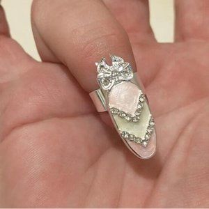 Nail Ring Pink/White Enamel Bow theme!